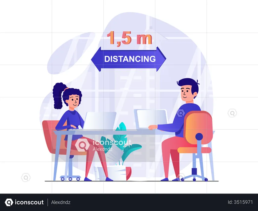 Menschen, die am Arbeitsplatz soziale Distanz wahren  Illustration