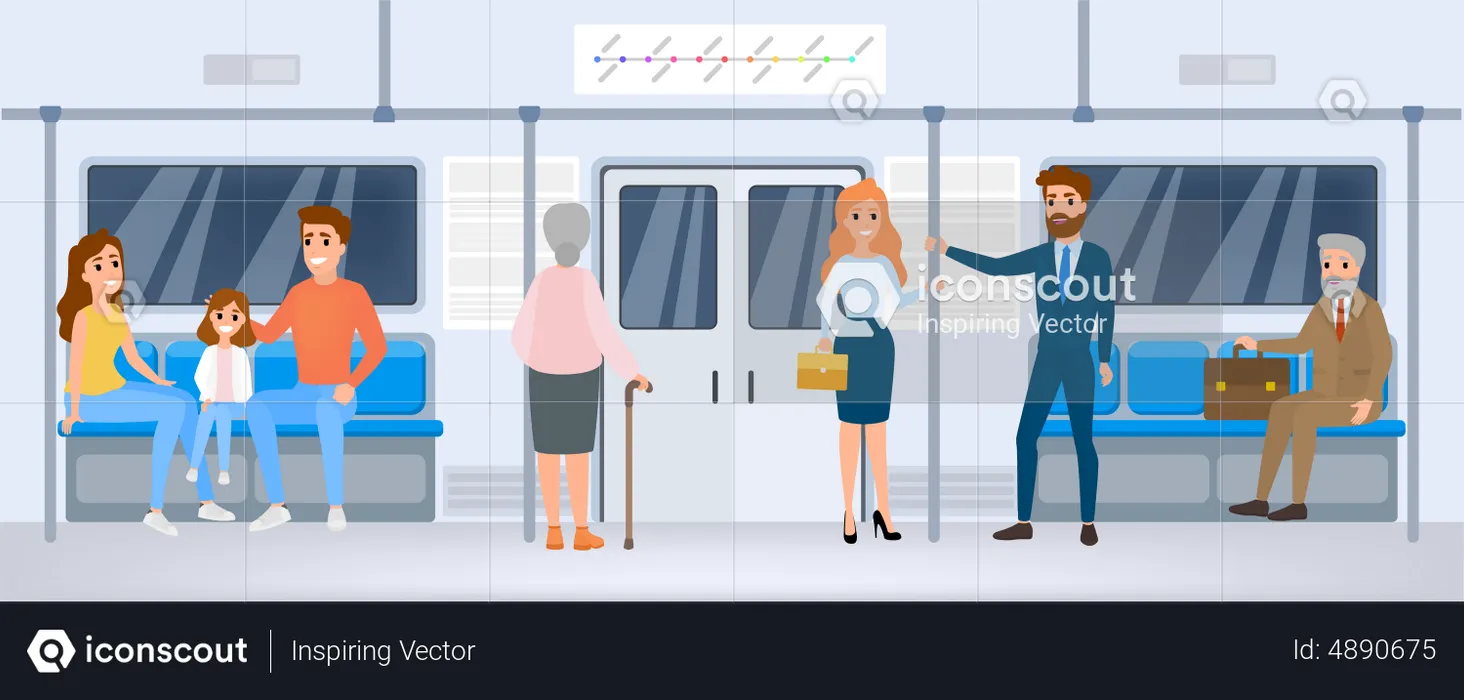 Personen, die öffentliche Verkehrsmittel benutzen  Illustration