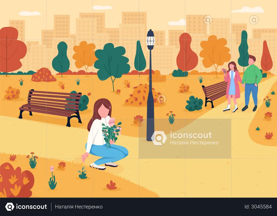 Menschen im herbstlichen Park  Illustration