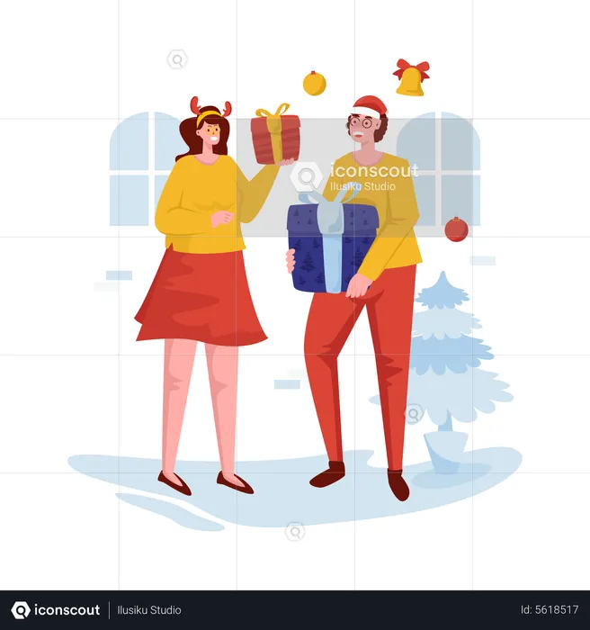 Leute mit Weihnachtsgeschenken  Illustration