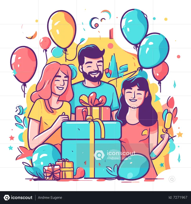 Menschen rund um Geschenke  Illustration