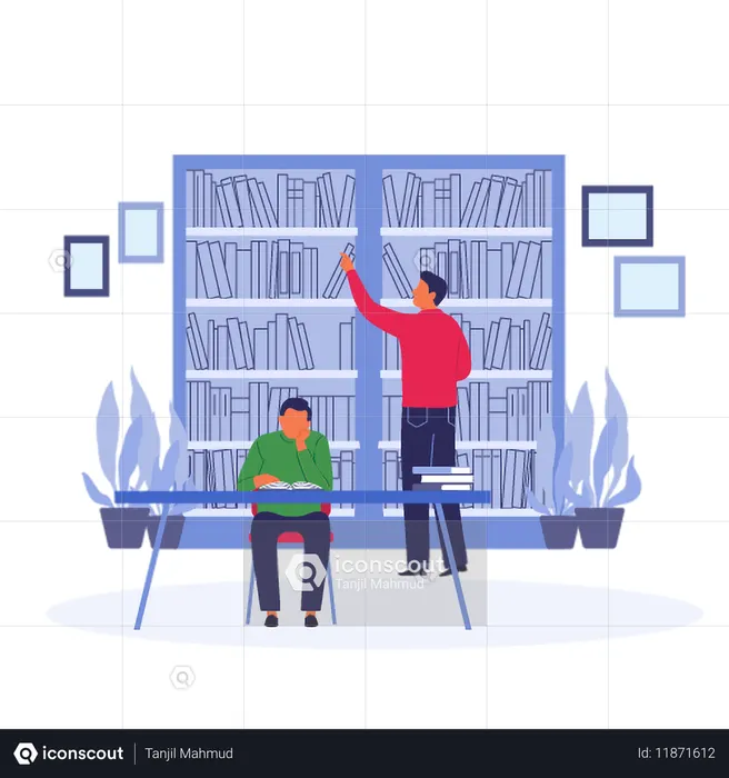 Mann konzentrierte Studie in der Bibliothek  Illustration