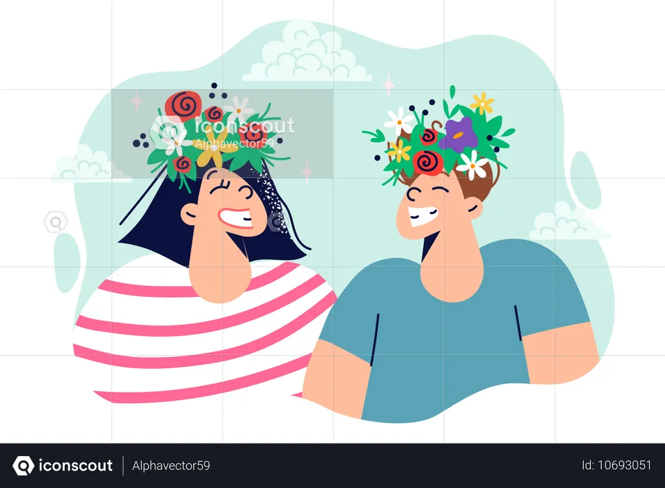 Mental health day is celebrated by children wearing flowers on heads  Illustration