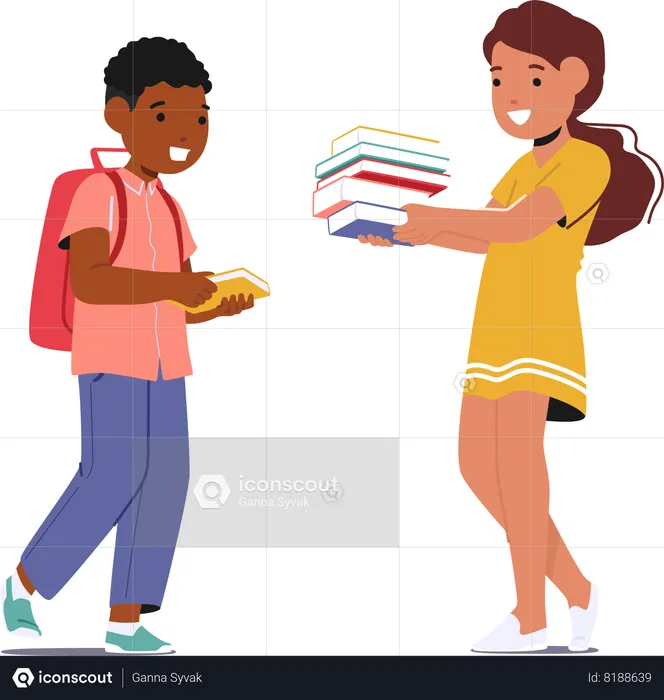 Menino e menina jovens mentes se conectando por meio de livros  Ilustração