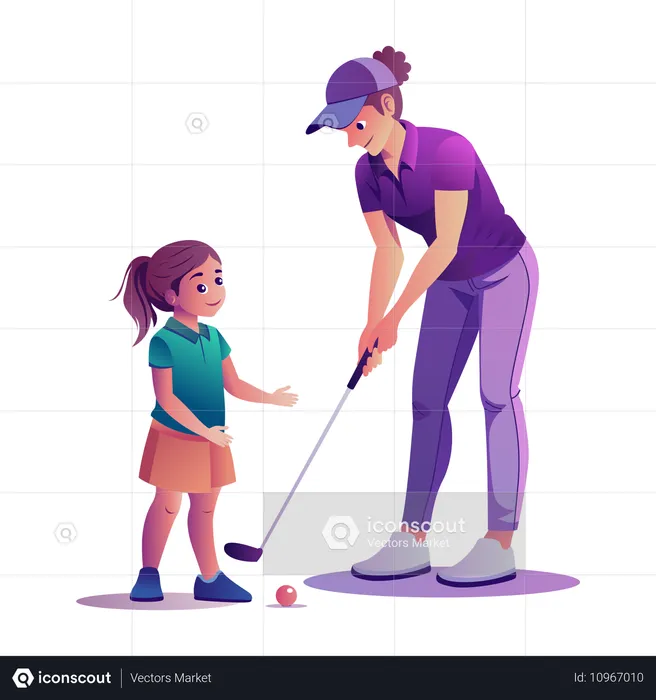 Mentor de golf que guía a un niño  Ilustración