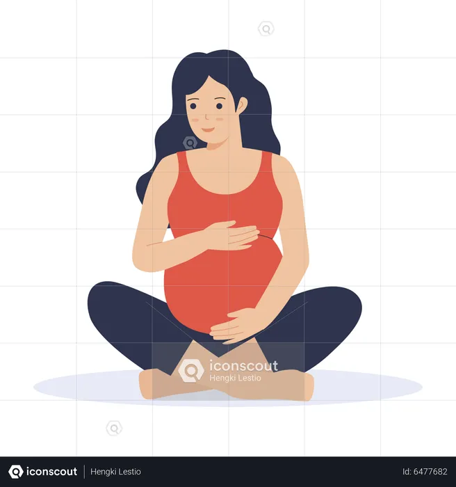 Mère enceinte prenant soin de bébé en faisant de l'exercice  Illustration