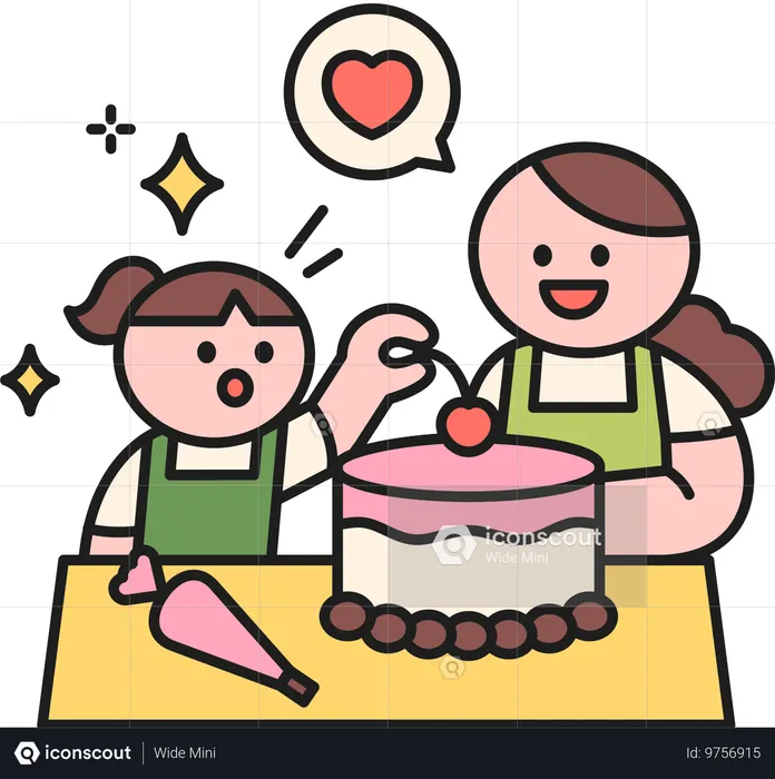 Mère et fille coupant le gâteau  Illustration