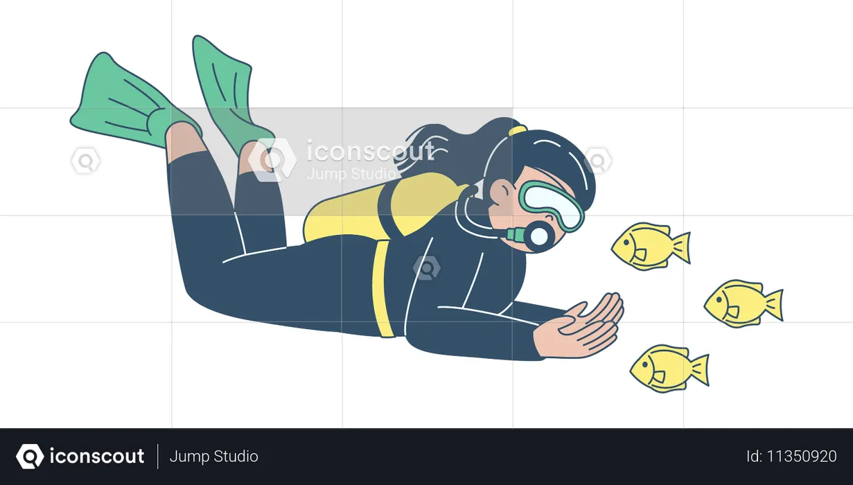 Mergulhador explorando a vida subaquática  Ilustração