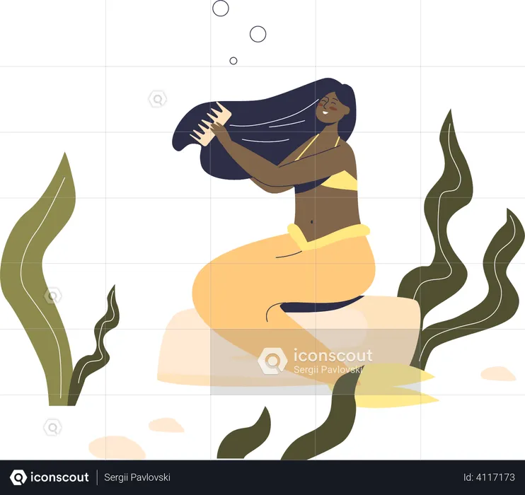 Mermaid brushing long hair  Illustration