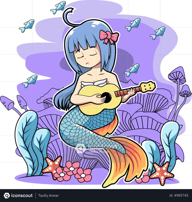 Mermaid Playing Guitar  Illustration