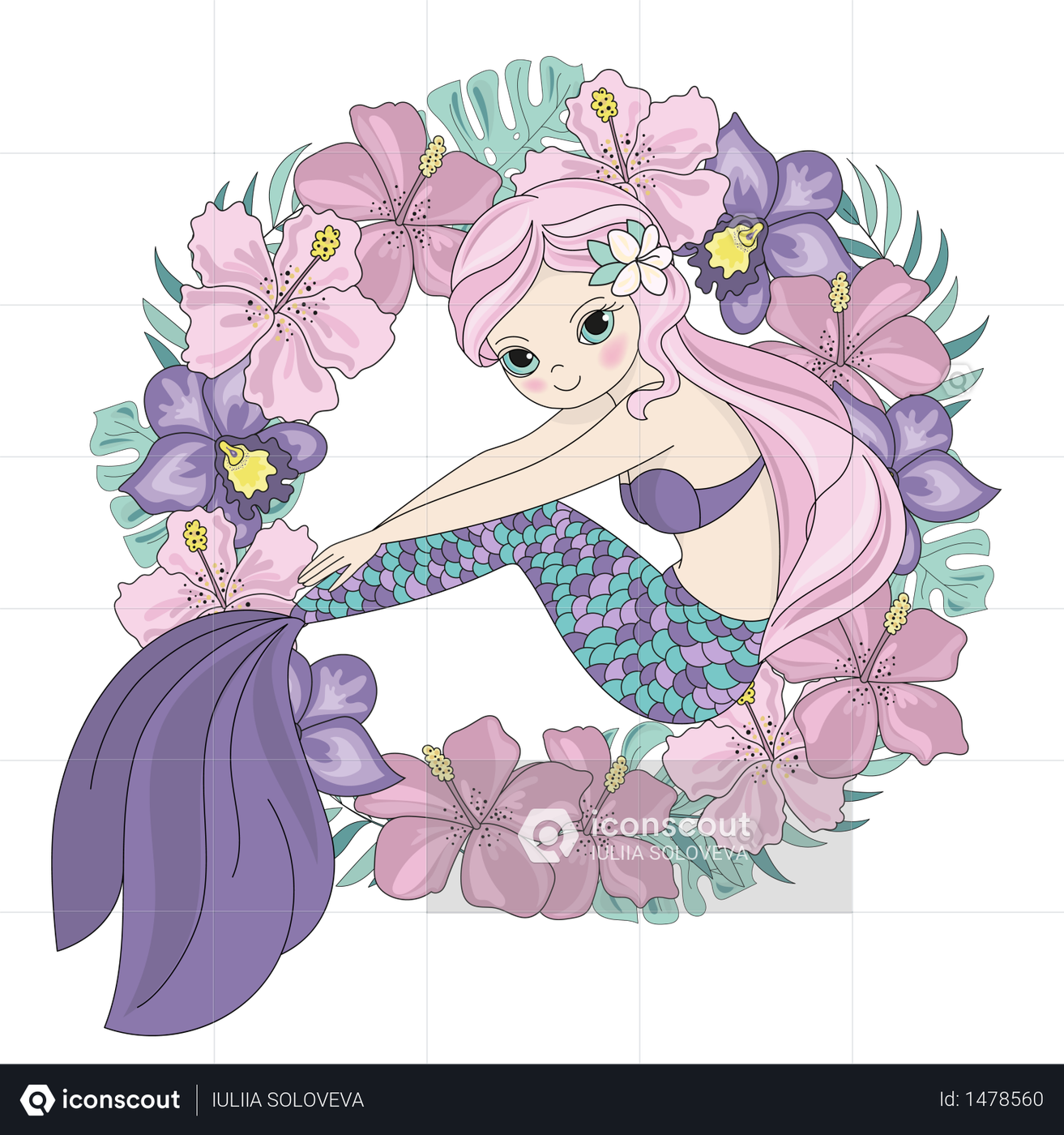 Best Premium Mermaid Princess With Wreath Illustration Download In Png