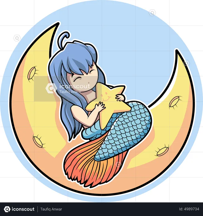 Mermaid sleep on the moon  Illustration
