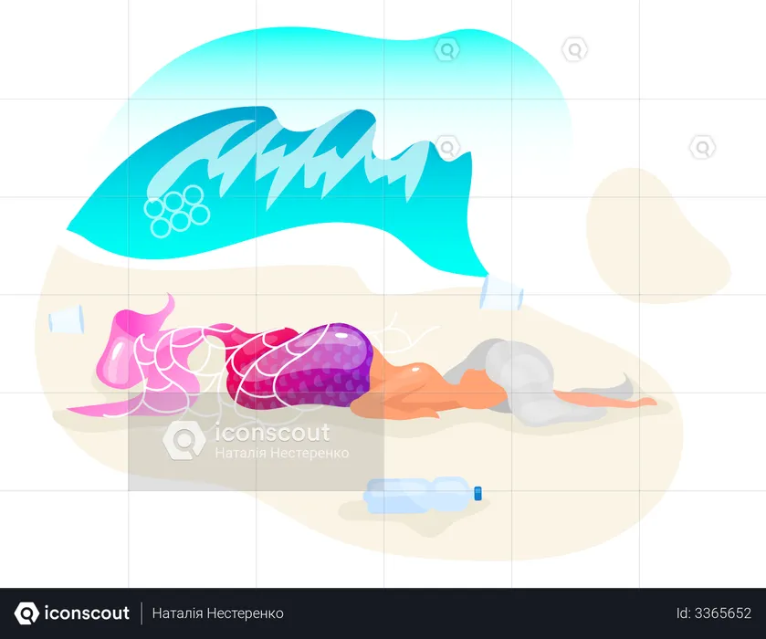 Mermaid trapped in fishnet  Illustration