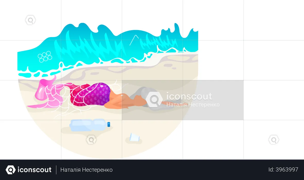 Mermaid trapped in fishnet  Illustration