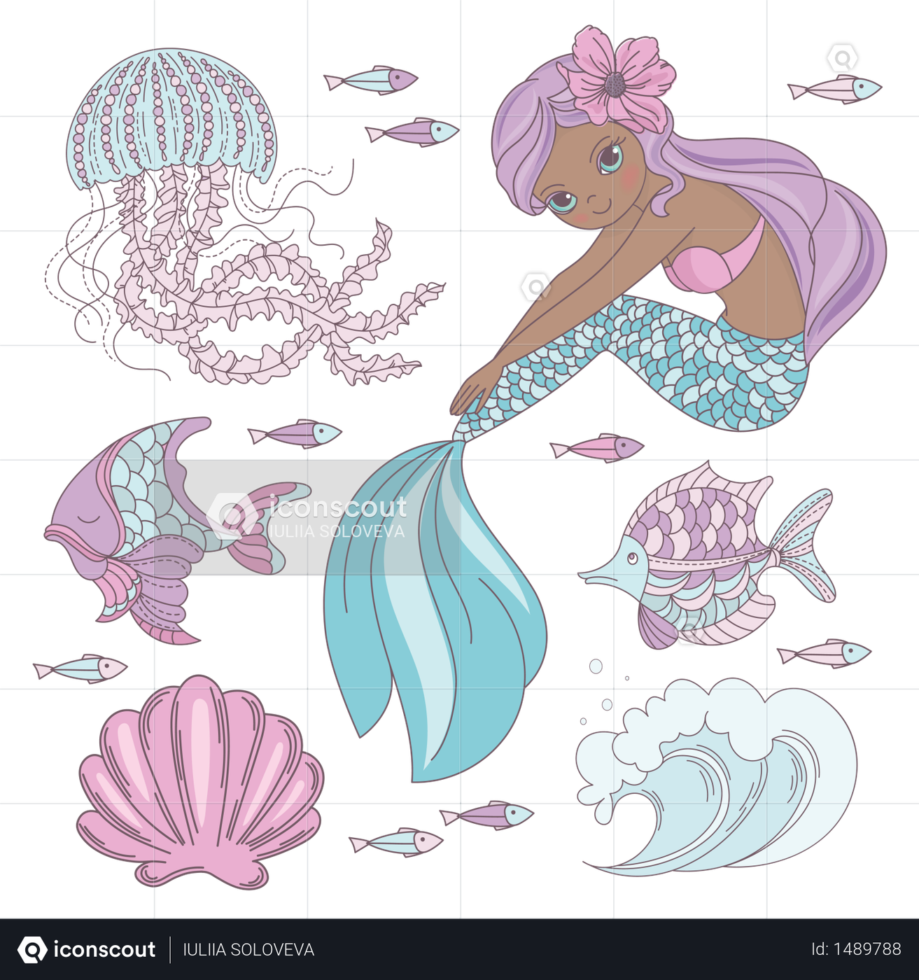 Premium Mermaid With Underwater Creature Illustration Download In Png
