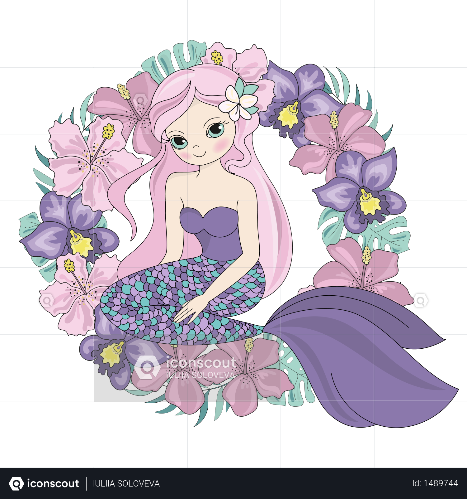 Premium Mermaid With Wreath Isolated With White Background Illustration