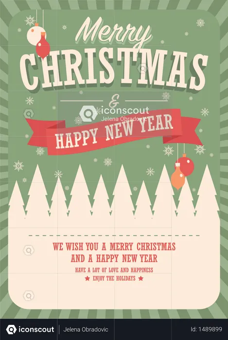 Merry Christmas card on winter background, poster design, vector illustration  Illustration