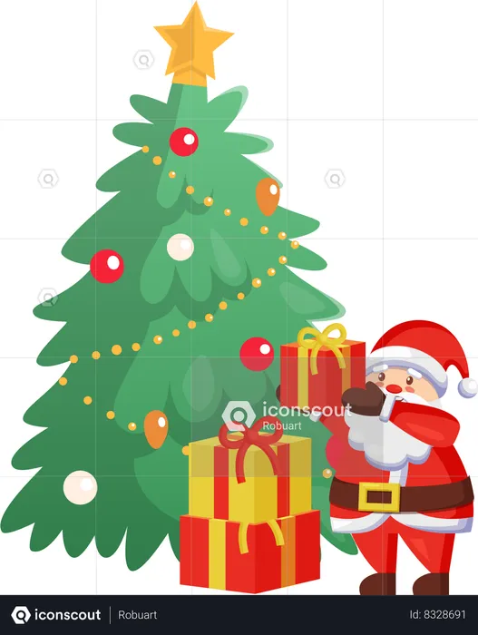 Merry Christmas Celebration Tree with Santa Claus  Illustration