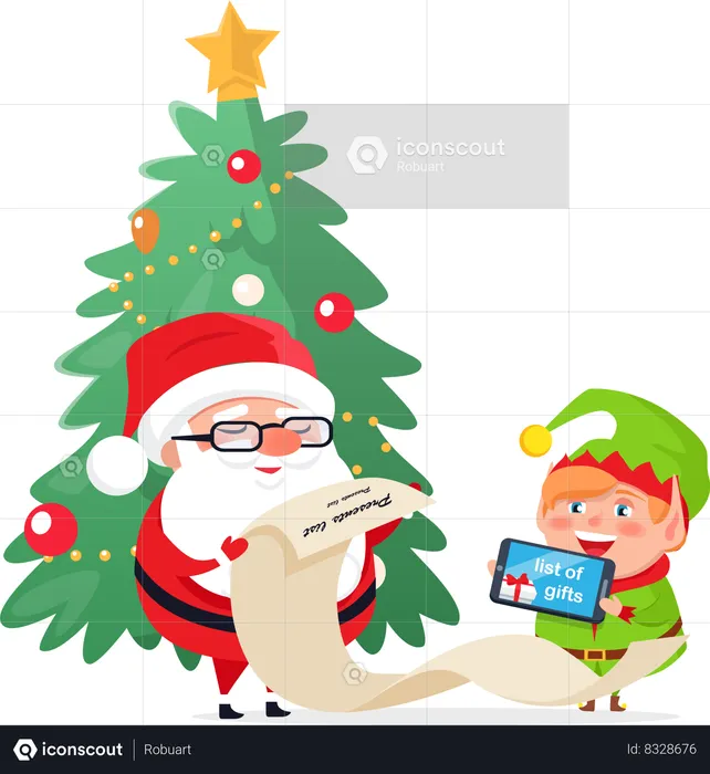 Merry Christmas Elf Helper Santa Claus Checking  Illustration