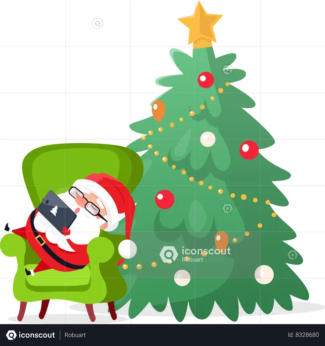 Merry Christmas Santa Claus on Armchair Sleeping  Illustration