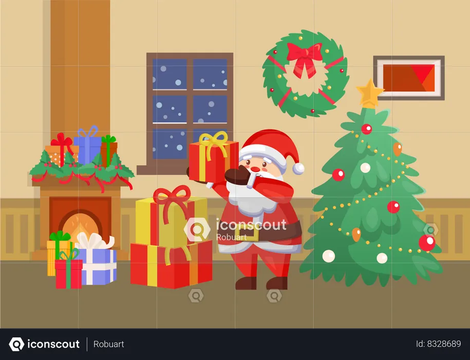 Merry Christmas Santa Claus with Presents Gifts  Illustration