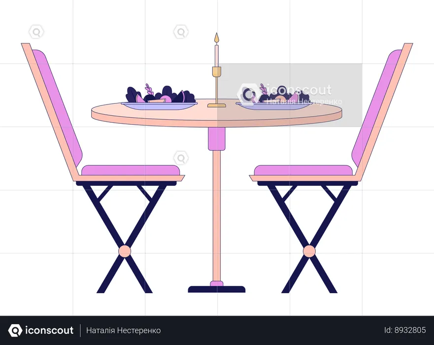 Sillas de mesa de cena romántica  Ilustración