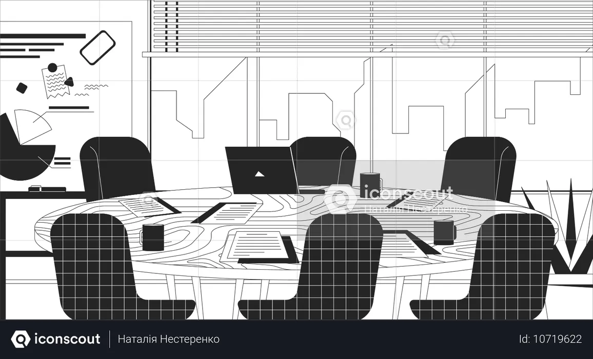 Mesa redonda de sala de conferências em escritório vazio  Ilustração