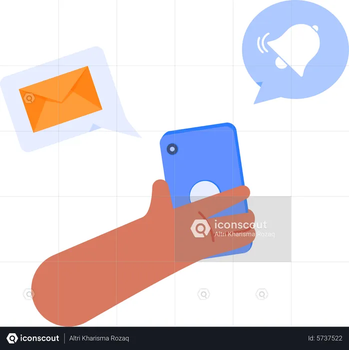 Message notification with hand holding smartphone  Illustration