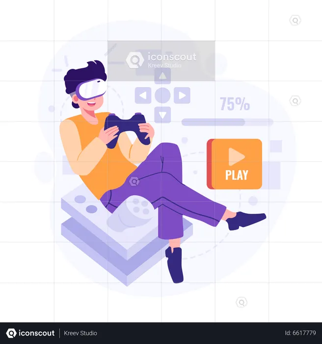 Meta boy Playing game on metaverse  Illustration