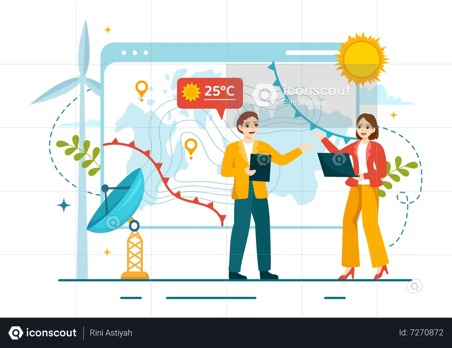 Meteorologist team discussing on weather report  Illustration