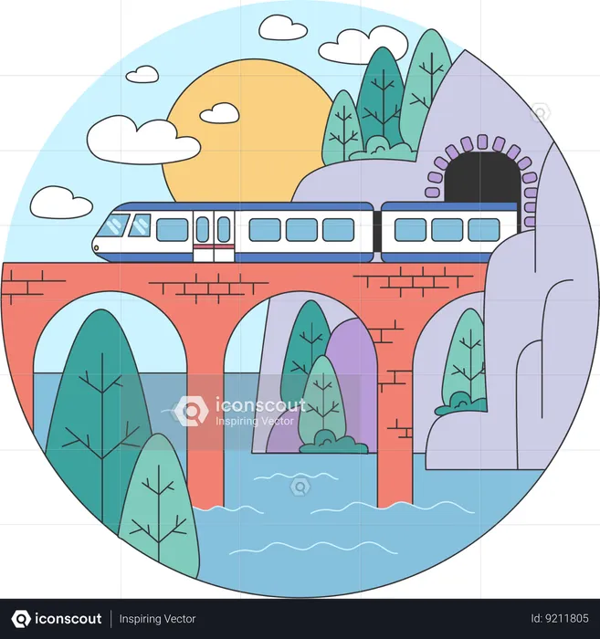 Train on bridge  Illustration