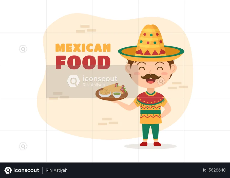 Mexican chef presenting mexican food  Illustration