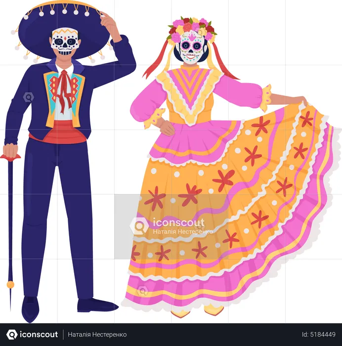 Mexican couple in traditional costumes  Illustration
