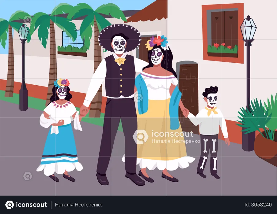 Mexican family at Carnival  Illustration