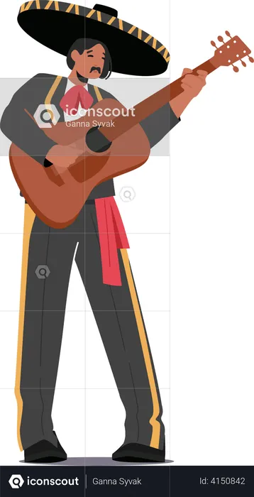 Mexican Musician Playing Guitar  Illustration
