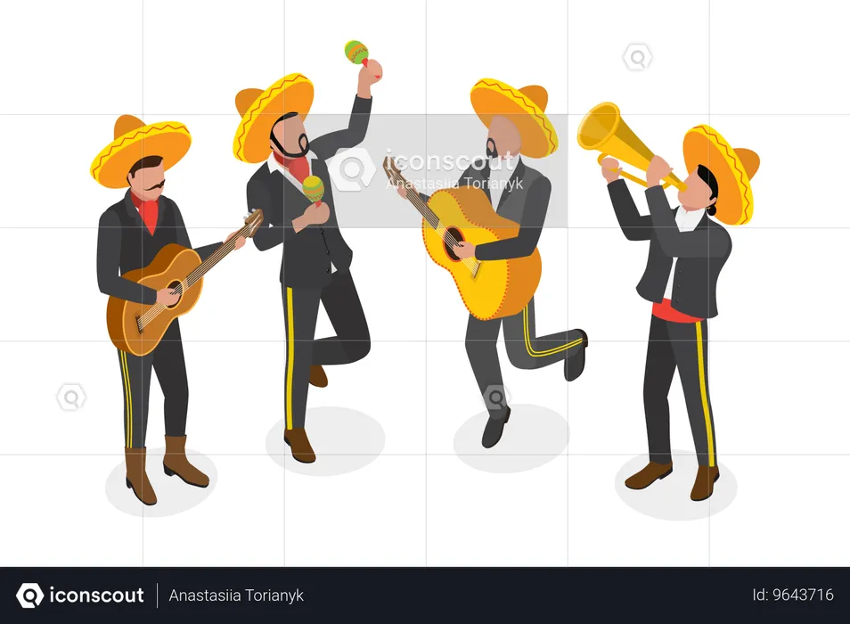 Mexican Musicians Band  Illustration