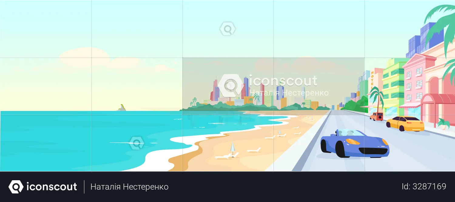 Miami beach at daytime  Illustration