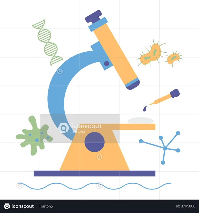 Microbiology research with microscope DNA  Illustration
