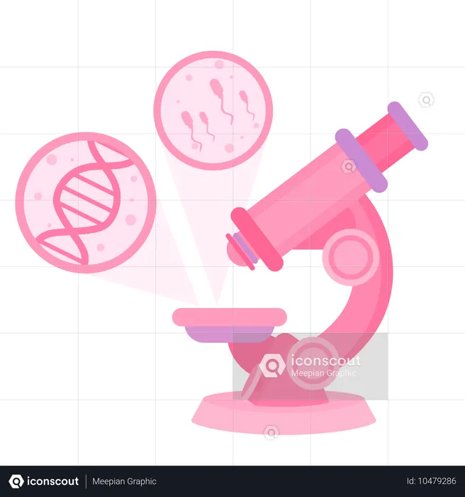 Microscopio que se centra en el ADN y los espermatozoides.  Ilustración