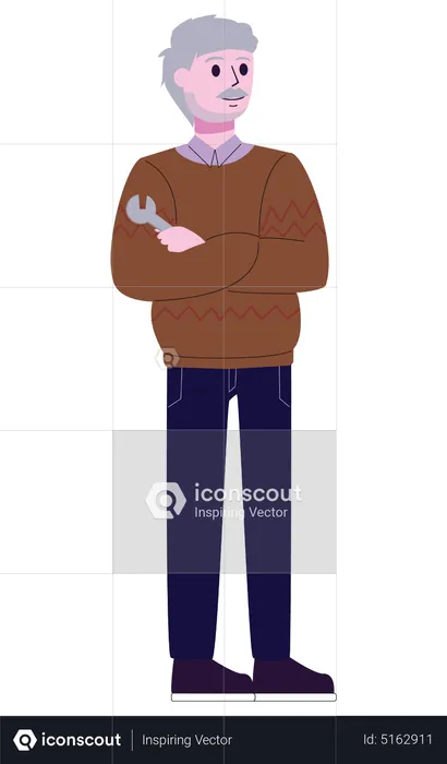 Middle age man holding wrench  Illustration
