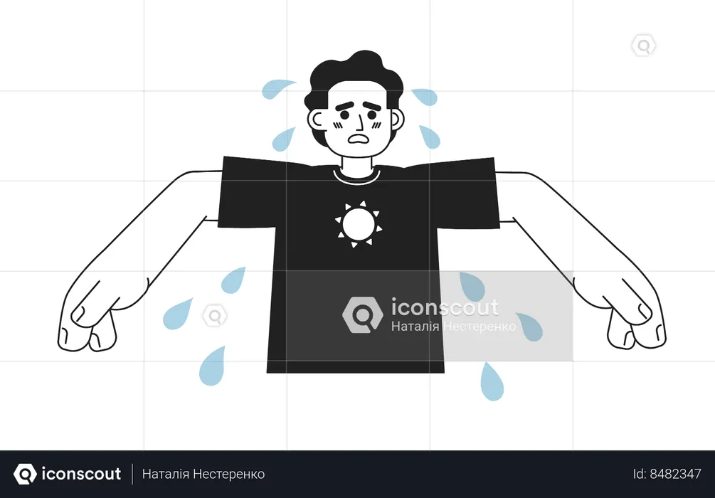 Middle eastern exhausted man excessive sweating  Illustration