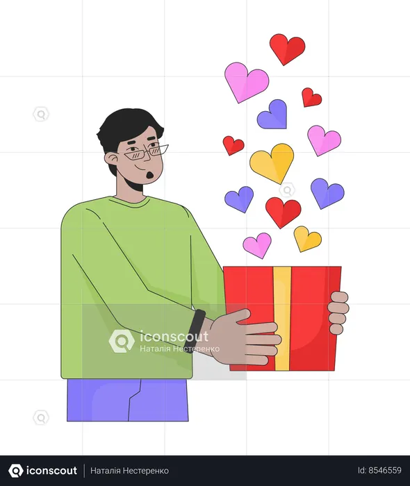 Middle eastern man giving valentine present  Illustration