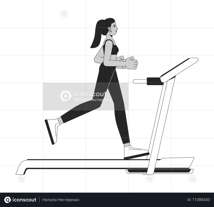 Middle eastern woman running on treadmill  Illustration