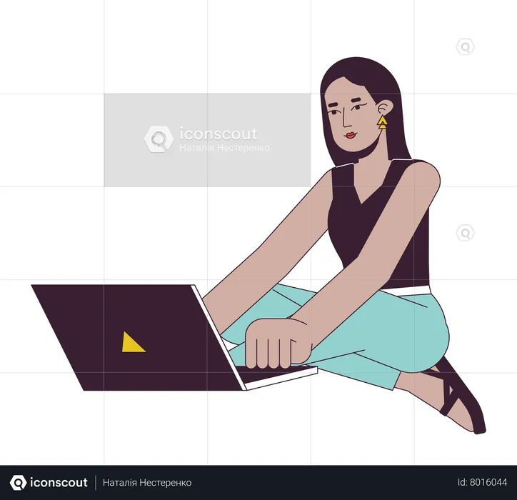 Middle eastern young adult woman with laptop  Illustration