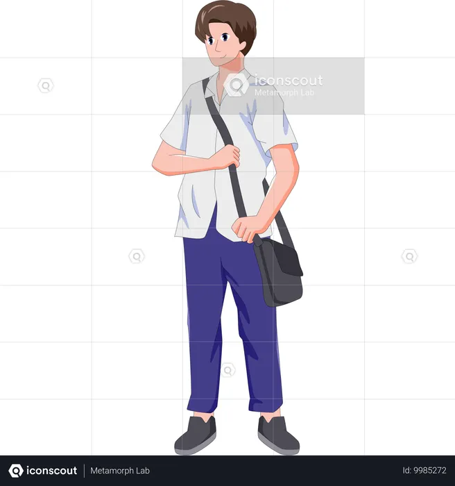 Middle school boy standing while holding bags  Illustration