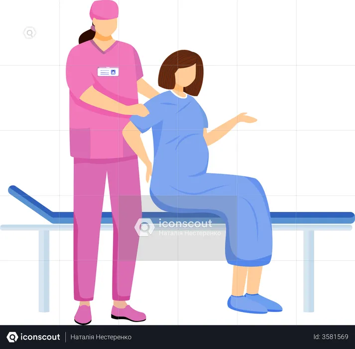 Midwife and pregnant woman  Illustration