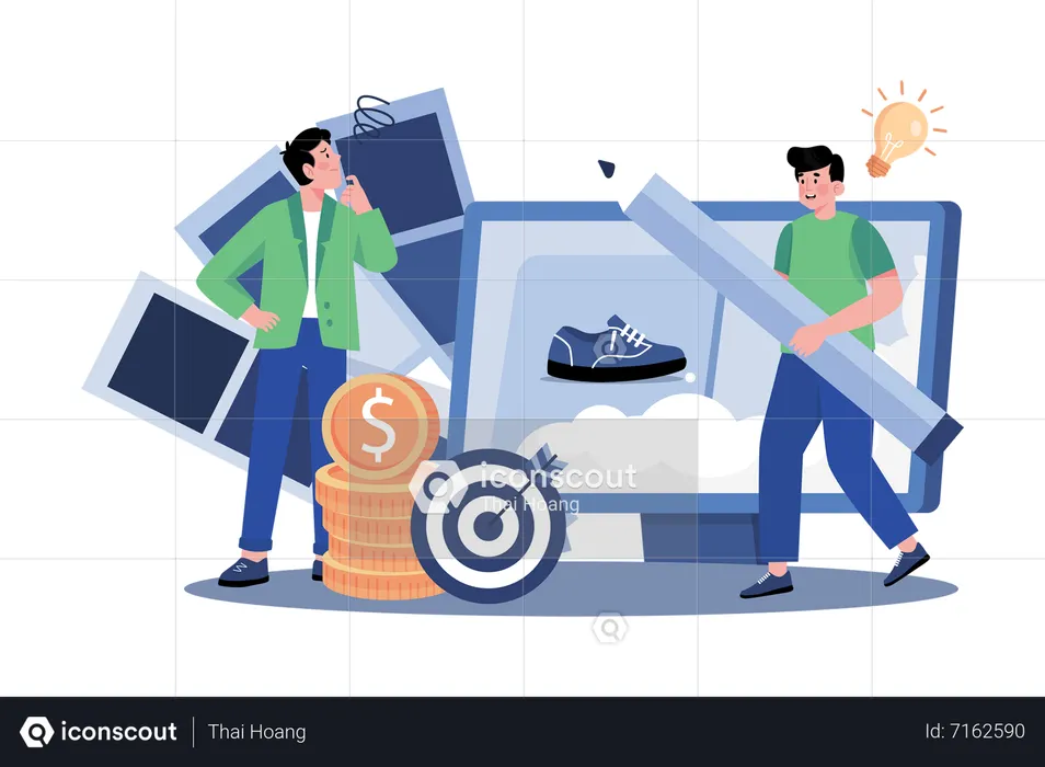 Miembro del equipo de innovación ideando nuevos conceptos de productos.  Ilustración