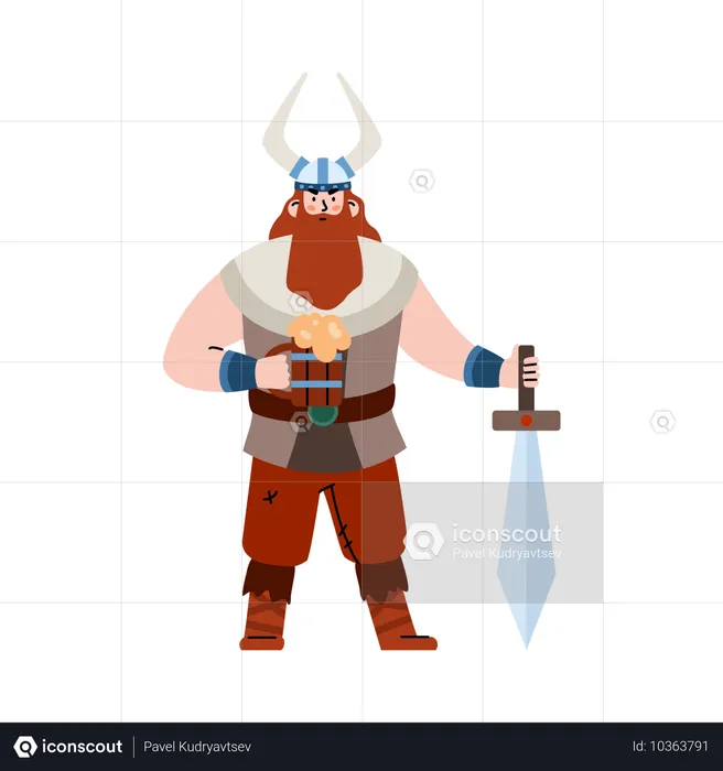 Mighty scandinavian bearded viking warrior  Illustration