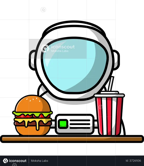 Astronaute mignon avec hamburger et soda  Illustration
