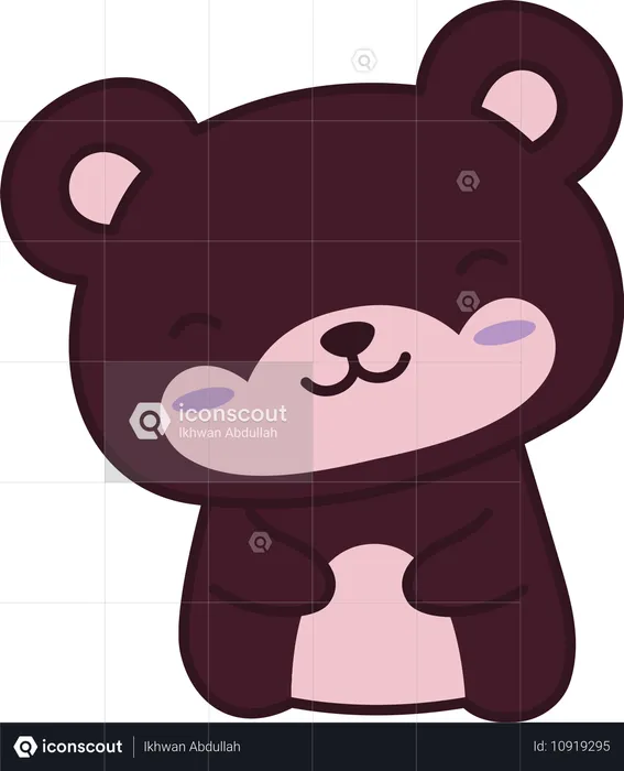 Personnage mascotte d'animal mignon ours en peluche marron avec une expression heureuse  Illustration